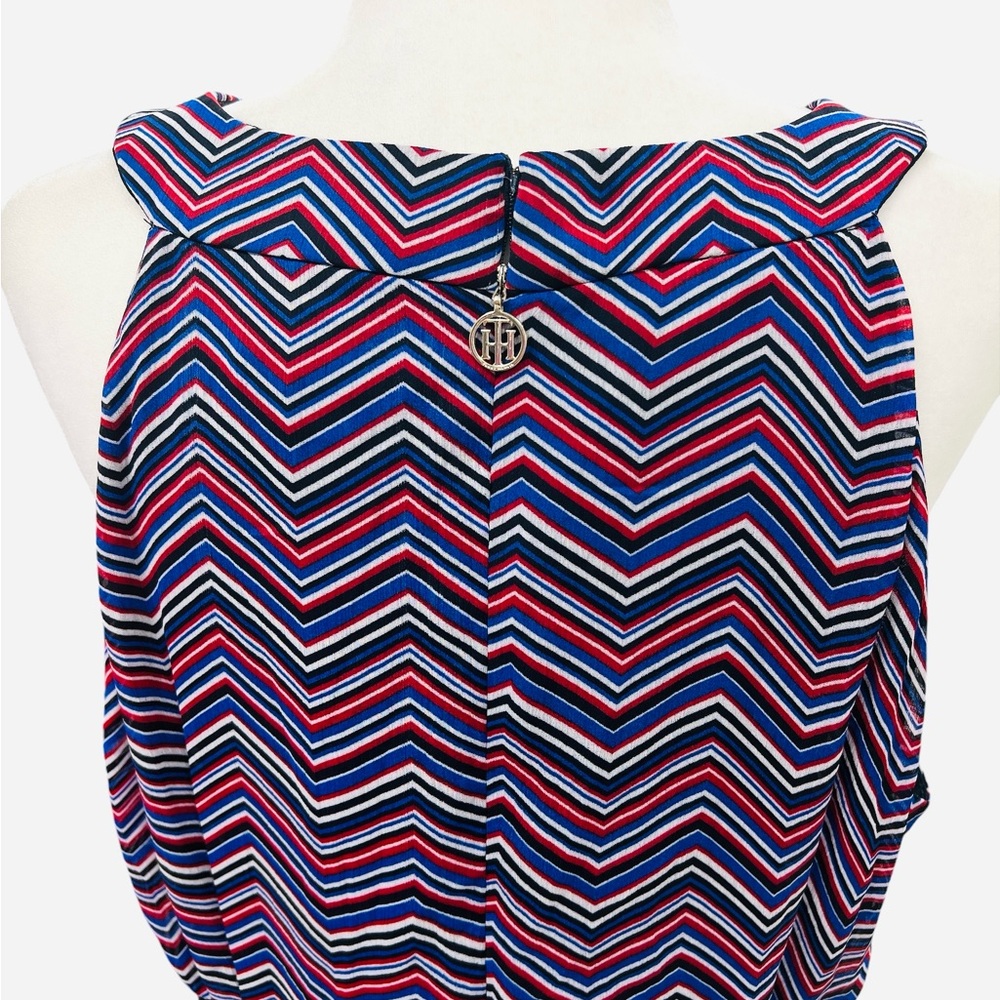 Tommy Hilfiger Chevron Print High Low Ruffle Hem Belted Halter Dress Size 16 - Picture 10 of 12